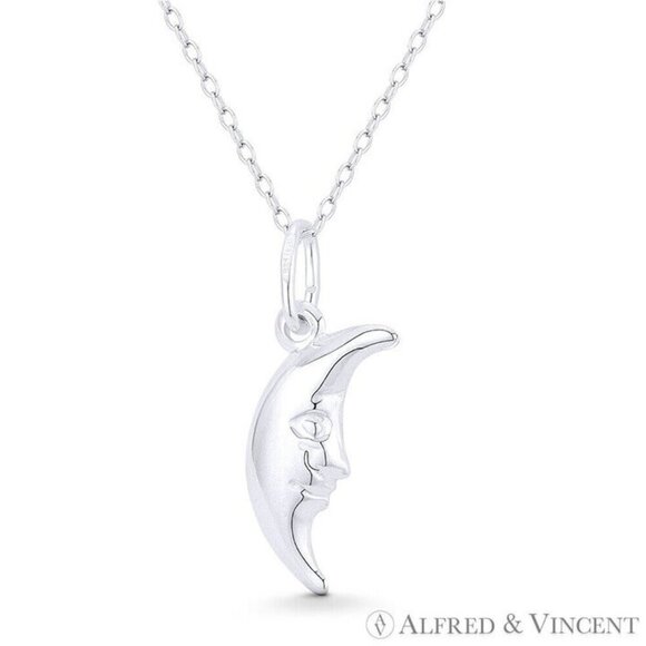 Crescent / Quarter Moon Celestial Charm 3D Pendant in .925 Sterling Silver - Picture 1 of 1